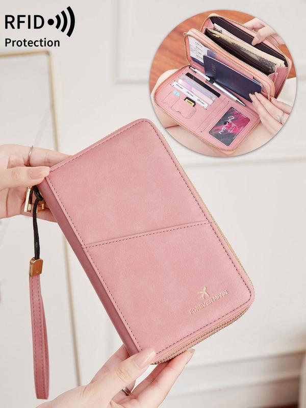 2024 New Style Pu Leather Rfid Passport Cover, Large Capacity Travel Document Storage Bag with Strap, Multi-functional Mobile Phone Wallet, Card Holder, Purses for Men & Women