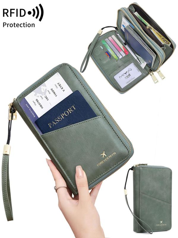 2024 New Style Pu Leather Rfid Passport Cover, Large Capacity Travel Document Storage Bag with Strap, Multi-functional Mobile Phone Wallet, Card Holder, Purses for Men & Women