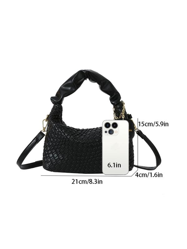 Women's Fashionable Solid Color Woven Pattern Handbag, Casual Versatile Crossbody Bag for Daily Used, Trendy High-quality Daily Commuting Bag, Girl Fashionable Shopping Bag