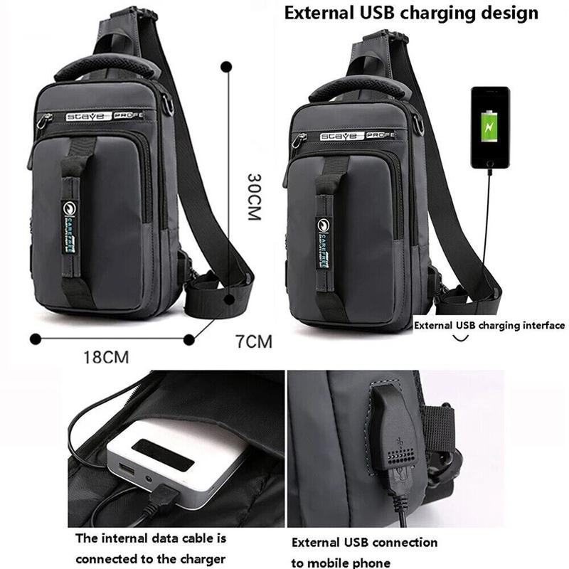 Anti-Theft Men'S Sling Crossbody Bag Chest Shoulder Messenger Backpack USB Port Does not apply