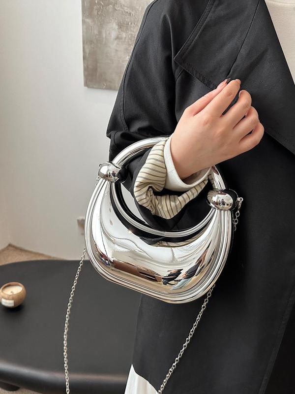 Women's Fashion Chain Strap Half Moon Bag, Casual Solid Color Shoulder Bag for Daily Used, Trendy All-match Commuter Bag