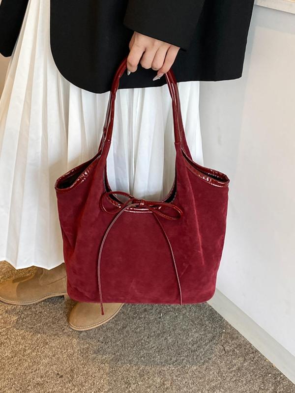 Women's Bowknot Design Tote Bag, Fashionable Solid Color Shoulder Bag for Daily Used, Casual Trendy Versatile High-quality Daily Commuting Bag