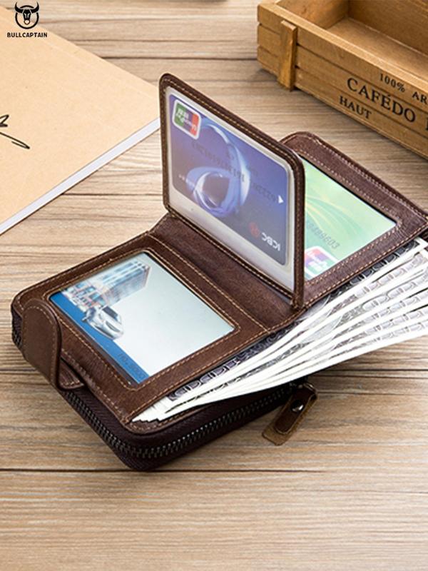 Men's Business Minimalist Leather Short Wallet,  Casual Trendy Bifold Wallet with Multiple Card Slots, Simple Style Card Holder for Daily Use As Gift for Men