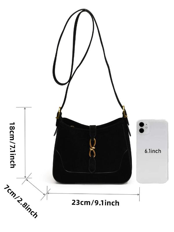 Women's Solid Color Suede Crossbody Bag, Fashionable Belted Design Shoulder Bag for Daily Used, Casual Trendy Versatile High-quality Daily Commuting Bag