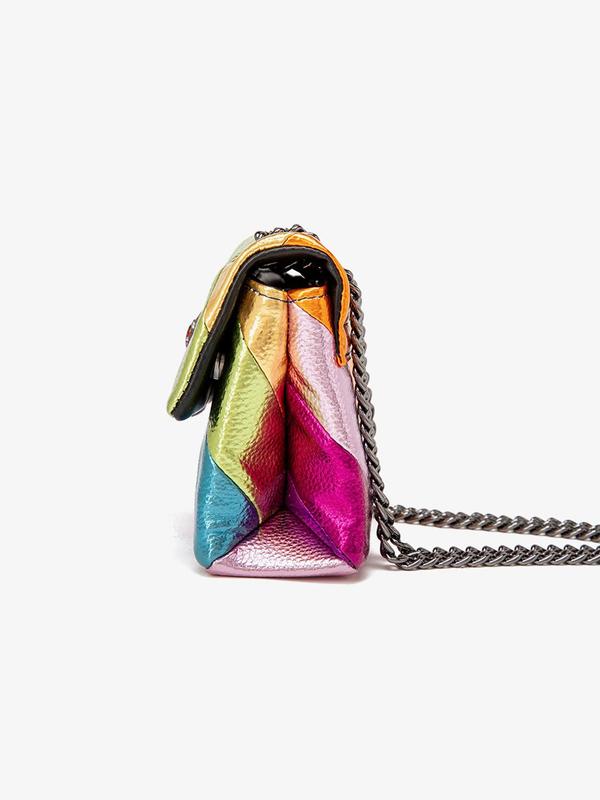 Women's Elegant Colorblock Rainbow Design Shoulder Bag, Fashionable Chain Strap Shoulder Bag for Daily Used, Casual Trendy Versatile High-quality Daily Commuting Bag