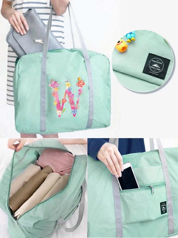 Letter Pattern Zipper Travel Bag, Large Capacity Foldable Tote Bag, Hand Luggage Tote Folding for Lady Weekend Organizer Clothes Storage