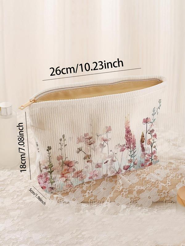 Floral Pattern Corduroy Cosmetic Bag, Lightweight Multi-functional Fashion Leisure Cosmetic Bag, Travel Cosmetic Bag, Suitable for Leisure Travel and Various Occasions