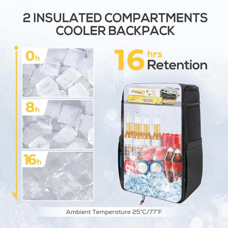 Backpack Cooler Insulated Leak Proof 30 Can, 2 Thick Insulated Compartments Thermal Bag,  Lightweight Beach Travel Camping