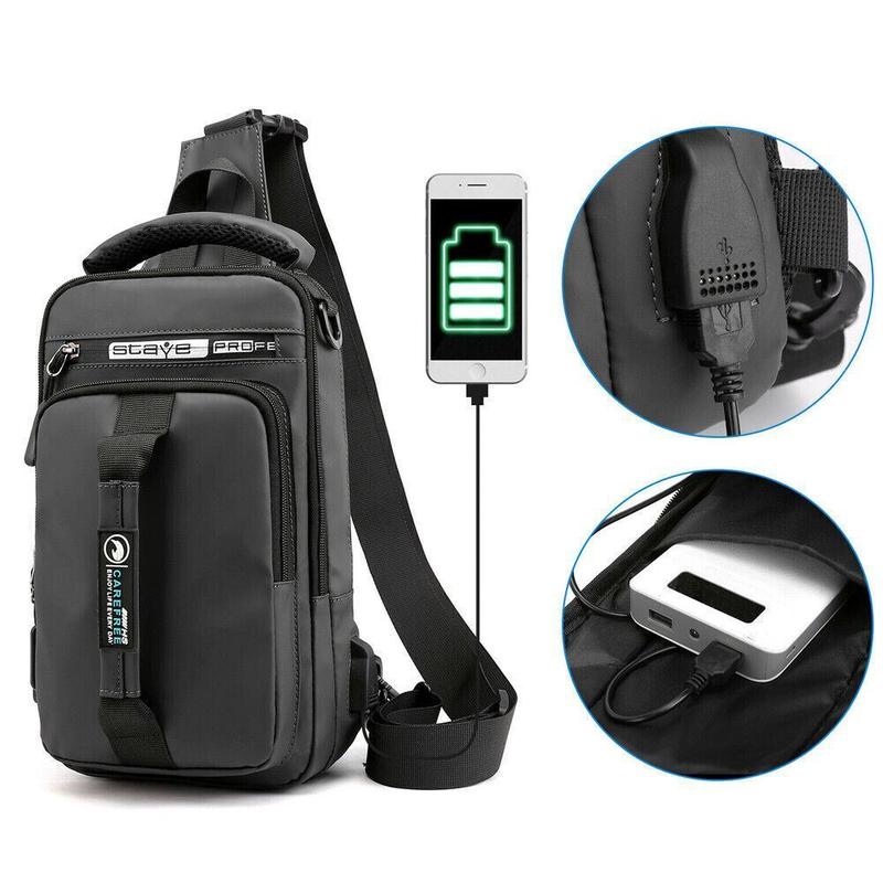 Anti-Theft Men'S Sling Crossbody Bag Chest Shoulder Messenger Backpack USB Port Does not apply