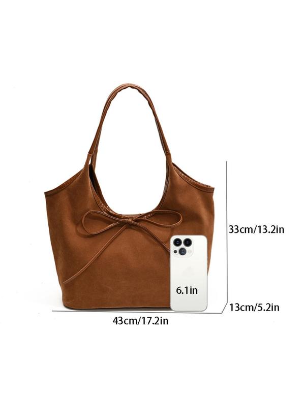 Women's Bowknot Design Tote Bag, Fashionable Solid Color Shoulder Bag for Daily Used, Casual Trendy Versatile High-quality Daily Commuting Bag