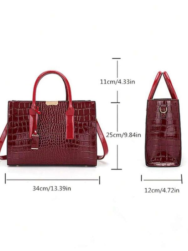 Women's Business Style Solid Color Crocodile Textured Handbag, Fashionable Large Capacity Tote Bag for Work & Daily Used, Casual Trendy Versatile High-quality Daily Commuting Bag