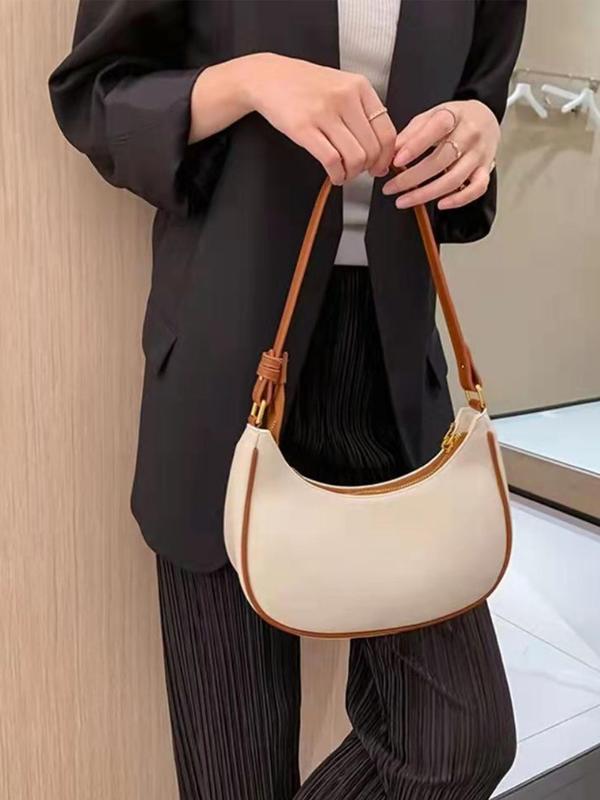 Women's Solid Color Shoulder Bag, Fashionable Half Moon Bag for Daily Used, Casual Trendy Versatile High-quality Daily Commuting Bag