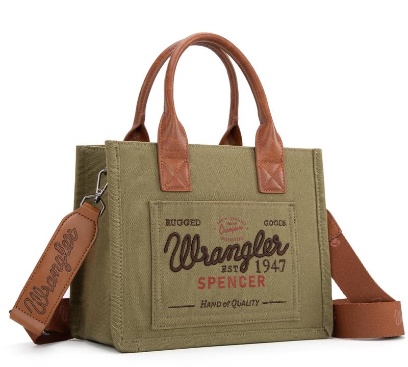 Wrangler Tote Bag for Women Canvas Crossbody Shoulder Purses Top-Handle Handbags with Guitar Strap Satchel Purses Multi-pockets Casual Work Bag Beige