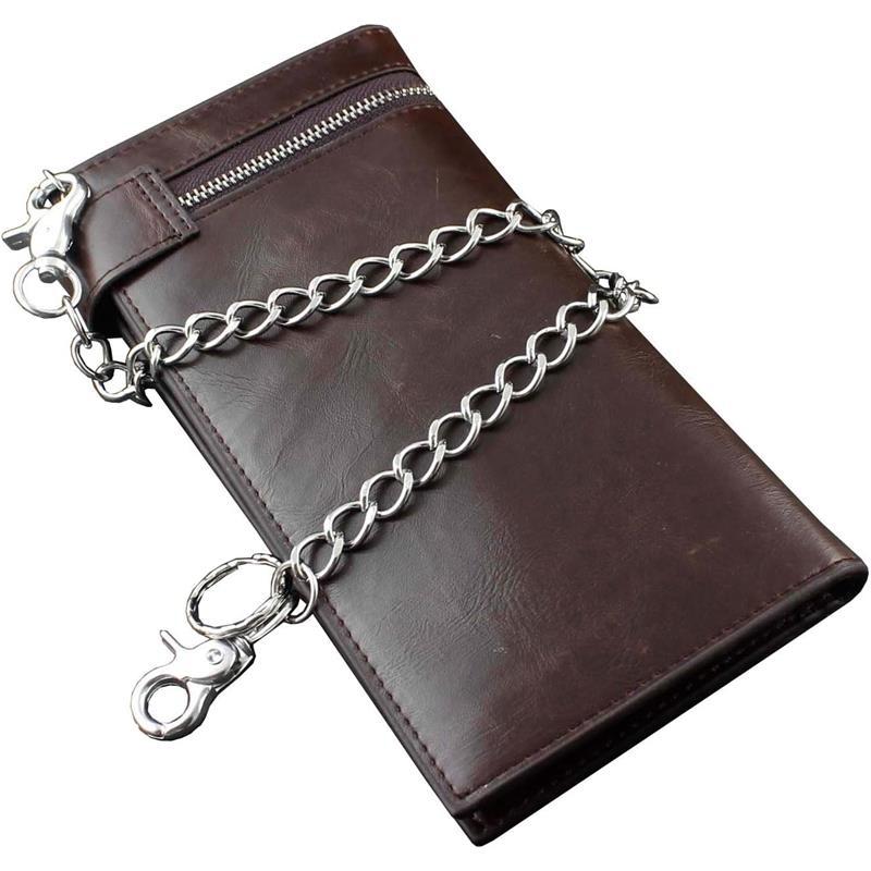 Mens Boys Cross Zipper Checkboot Long Leather Biker Wallet With Chain