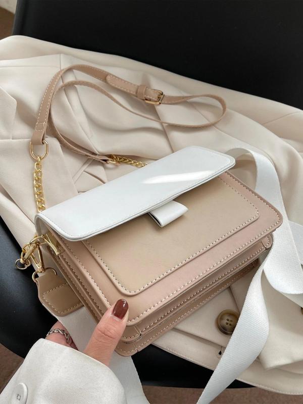 Women's Elegant Casual Colorblock Flap Square Bag, Trendy Minimalist Crossbody Bag, Chic All-match Crossbody Bag for Daily & Work Use