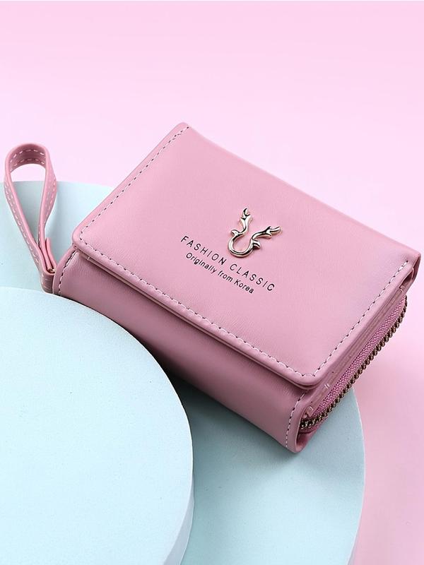 Women's Letter & Deer Decor Short Wallet, Casual Coin Purse, Fashionable Trifold Wallet for Daily Use