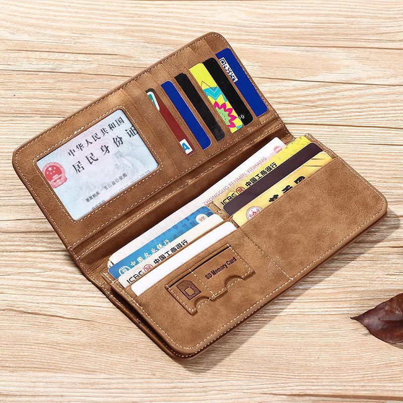 Men's Leather Long Wallet Bifold ID Card Holder Purse Checkbook Clutch Billfold