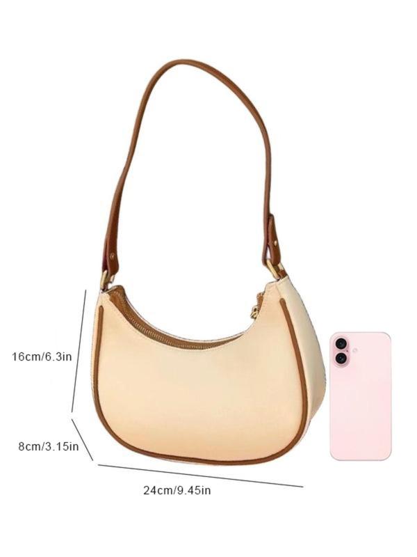 Women's Solid Color Shoulder Bag, Fashionable Half Moon Bag for Daily Used, Casual Trendy Versatile High-quality Daily Commuting Bag