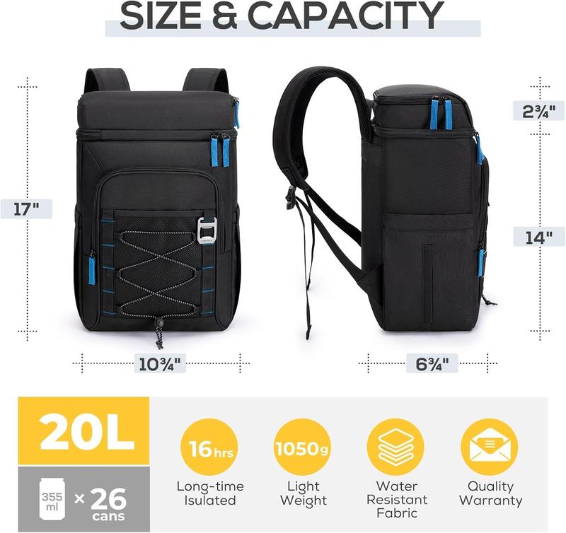 Backpack Cooler Insulated Leak Proof 30 Can, 2 Thick Insulated Compartments Thermal Bag,  Lightweight Beach Travel Camping