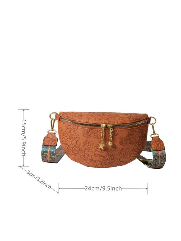 Women's  Fashion Floral Embossed Fanny Pack, Casual Large Capacity Zipper Sling Bag for Daily Used, Trendy Versatile Belt Bag for Women and Girls