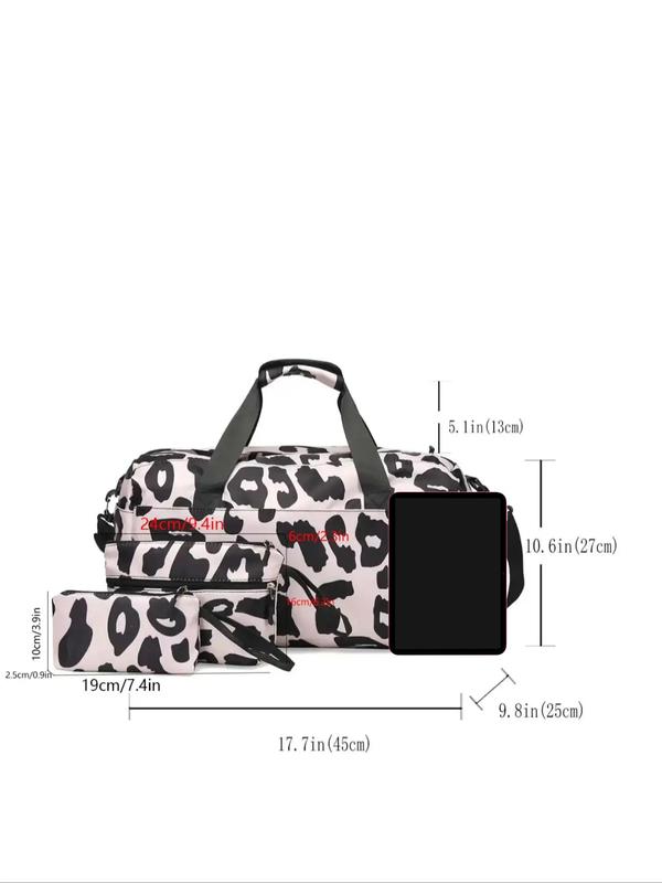 Casual Leopard Print Travel Bag Set, Travel Essentials, 2024 New Trendy All Over Print Lightweight Large Travel Bag, Including Travel Bag, Storage Bag & Handbag