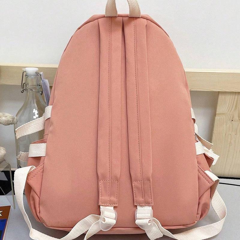 Kawaii Solid Canvas Backpack, Multi-Pocket with Bear Accessories Everything Bag