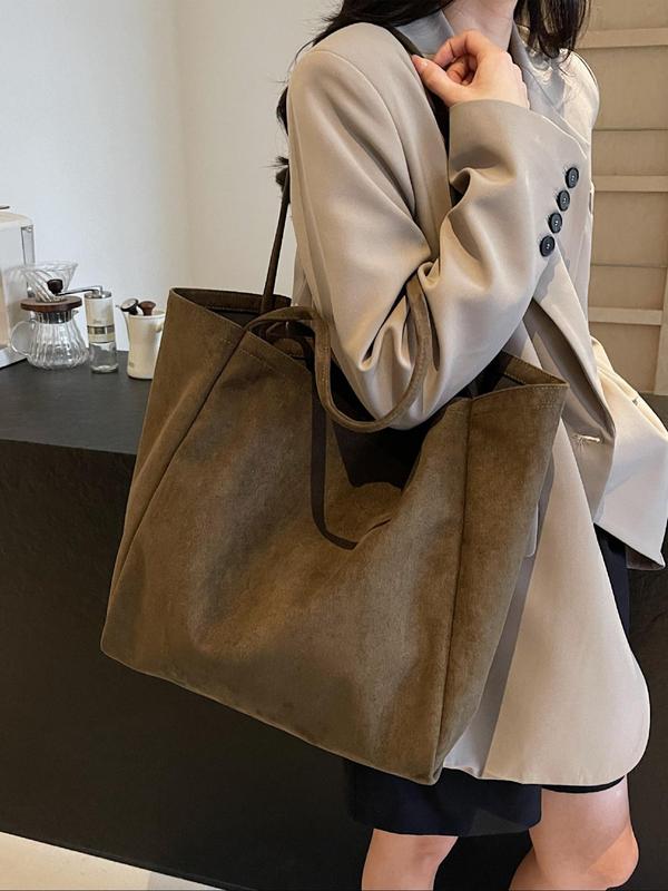 Women's Solid Color Suede Tote Bag, Fashionable Large Capacity Shoulder Bag for Daily Shopping, Commuting, Traveling, Casual Trendy Versatile High-quality Daily Commuting Bag