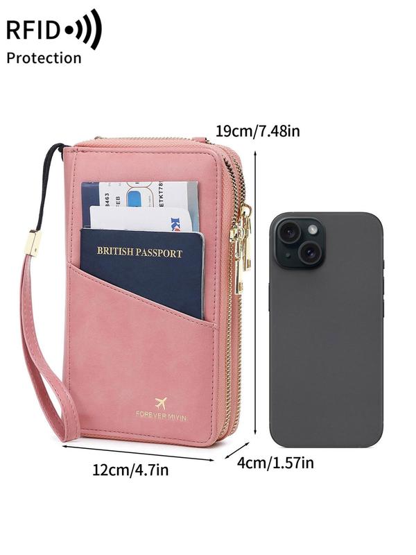 2024 New Style Pu Leather Rfid Passport Cover, Large Capacity Travel Document Storage Bag with Strap, Multi-functional Mobile Phone Wallet, Card Holder, Purses for Men & Women