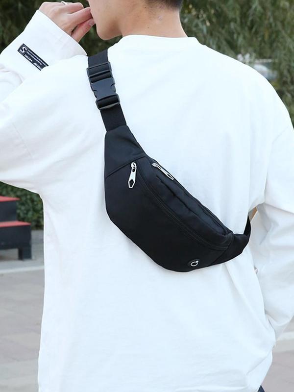 Men's Casual Solid Color Zipper Chest Bag, Simple Design Bum Bag, Fashionable Bum Bag for Daily Use