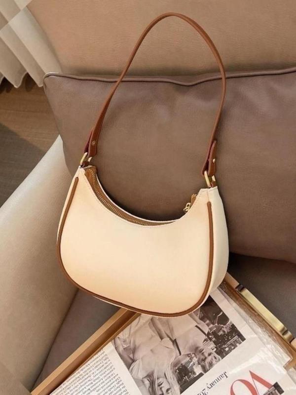 Women's Solid Color Shoulder Bag, Fashionable Half Moon Bag for Daily Used, Casual Trendy Versatile High-quality Daily Commuting Bag