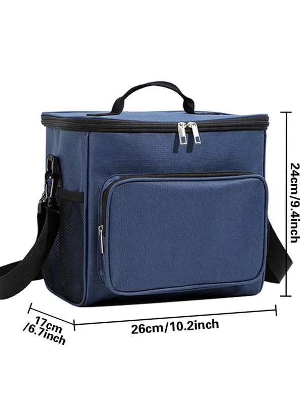 Solid Color Durable Lunch Bag with Side Net Pockets, Reusable Waterproof Lunch Bag, Leakproof Insulated Cooler Handbag for Work, School, Travel, Picnic, Camping