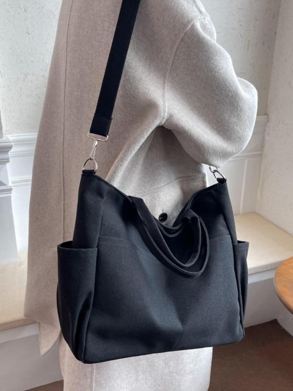 Women's Solid Color Tote Bag, Fashionable Large Capacity Shoulder Bag for Daily Used, Casual Trendy Versatile High-quality Daily Commuting Bag, Girl Fashionable Bag