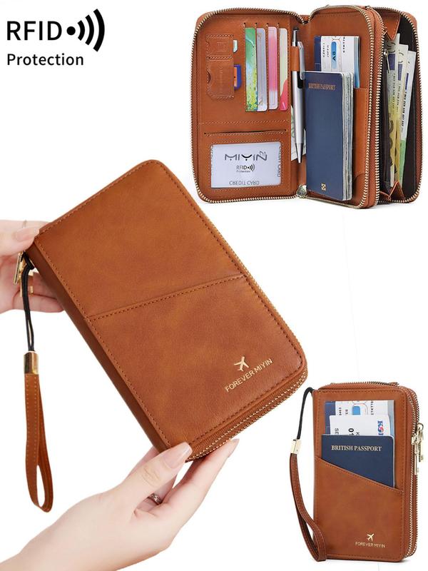 2024 New Style Pu Leather Rfid Passport Cover, Large Capacity Travel Document Storage Bag with Strap, Multi-functional Mobile Phone Wallet, Card Holder, Purses for Men & Women