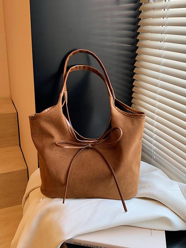 Women's Bowknot Design Tote Bag, Fashionable Solid Color Shoulder Bag for Daily Used, Casual Trendy Versatile High-quality Daily Commuting Bag