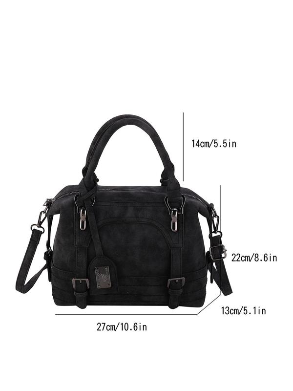 Women's Vintage Pu Leather Large Capacity Tote Bag, Fashionable Solid Color Zipper Shoulder Crossbody Bag for Commuting, School and Daily Use