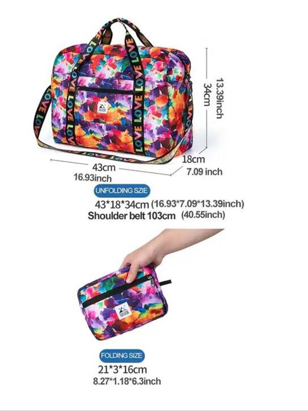 Random Print Foldable Travel Bag with Makeup Bag Set, Lightweight Zipper Travel Bag, Portable Luggage Bag Set, Short-distance Package for Women & Men