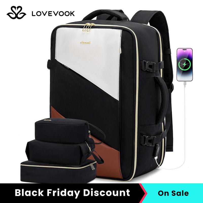 LOVEVOOK Black Friday Large Capacity Carry-On Travel Backpack with Laptop Compartment, 3 Packing Cubes, and Waterproof Toiletry Bag - Airline Approved Travel Bag for Hiking, Overnight, and Weekender Trips