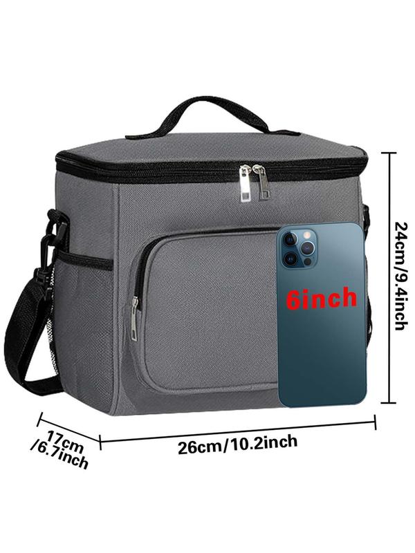 Solid Color Durable Lunch Bag with Side Net Pockets, Reusable Waterproof Lunch Bag, Leakproof Insulated Cooler Handbag for Work, School, Travel, Picnic, Camping