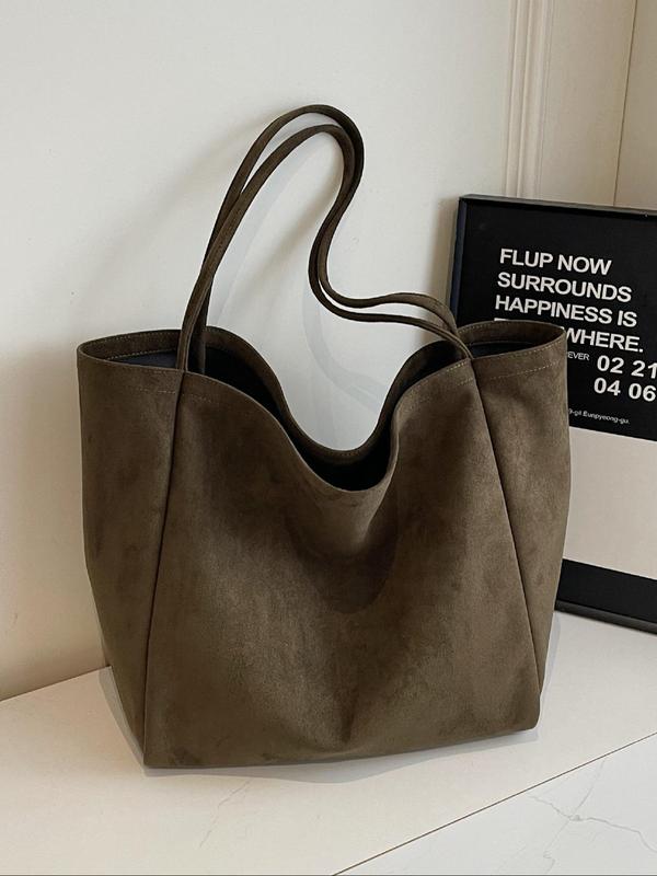 Women's Solid Color Suede Tote Bag, Fashionable Large Capacity Shoulder Bag for Daily Shopping, Commuting, Traveling, Casual Trendy Versatile High-quality Daily Commuting Bag