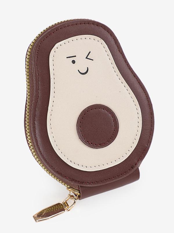 Cute Avocado Design Card Holder, Casual Zipper Card Holder, Multi Card Slot Storage Card Holder, Fashionable Wallet for Women & Girls