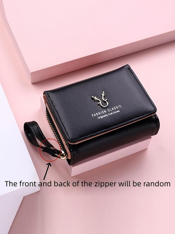 Women's Letter & Deer Decor Short Wallet, Casual Coin Purse, Fashionable Trifold Wallet for Daily Use