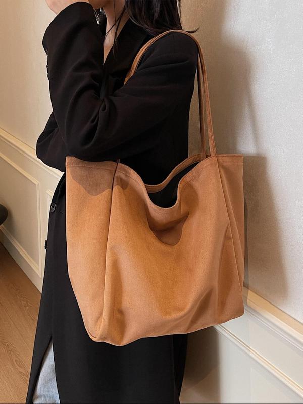 Women's Solid Color Suede Tote Bag, Fashionable Large Capacity Shoulder Bag for Daily Shopping, Commuting, Traveling, Casual Trendy Versatile High-quality Daily Commuting Bag