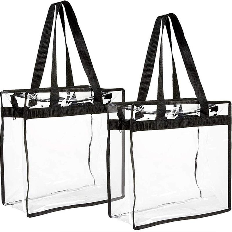 2Pcs Clear Tote Bags Large Capacity Transparent Shoulder Bag Flexible Clear Lunch Bag for Concerts Sporting Events Music Festivals Work School Gym