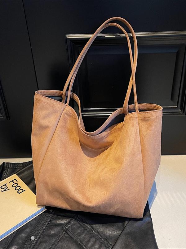 Women's Solid Color Suede Tote Bag, Fashionable Large Capacity Shoulder Bag for Daily Shopping, Commuting, Traveling, Casual Trendy Versatile High-quality Daily Commuting Bag