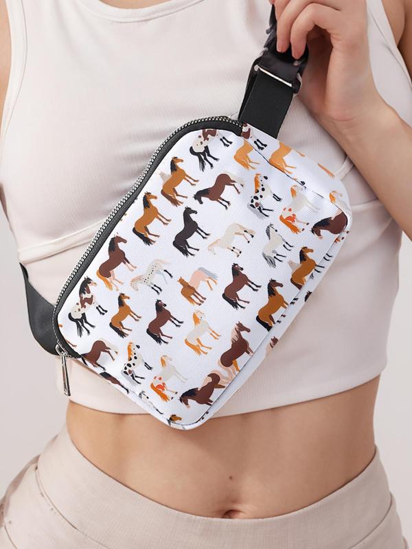 Horse Pattern Fanny Pack, Large Capacity Travel Organizer, Portable Travel Belt Bag, Casual and Stylish Belt Bag with Zipper Closure