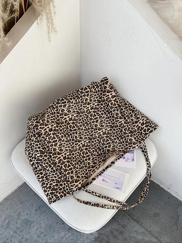 Fashion Leopard Pattern Tote Bag, Large Capacity Shoulder Bag for Women, Casual Trendy Versatile High-quality Daily Commuting Bag, Girl Fashionable Shopping Bag