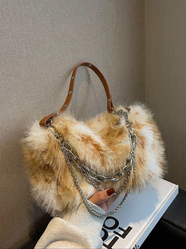 Women's Fashionable  Fluffy Handbag, Casual Versatile Chain Strap Shoulder Bag for Daily Used, Trendy All-match Commuter Bag