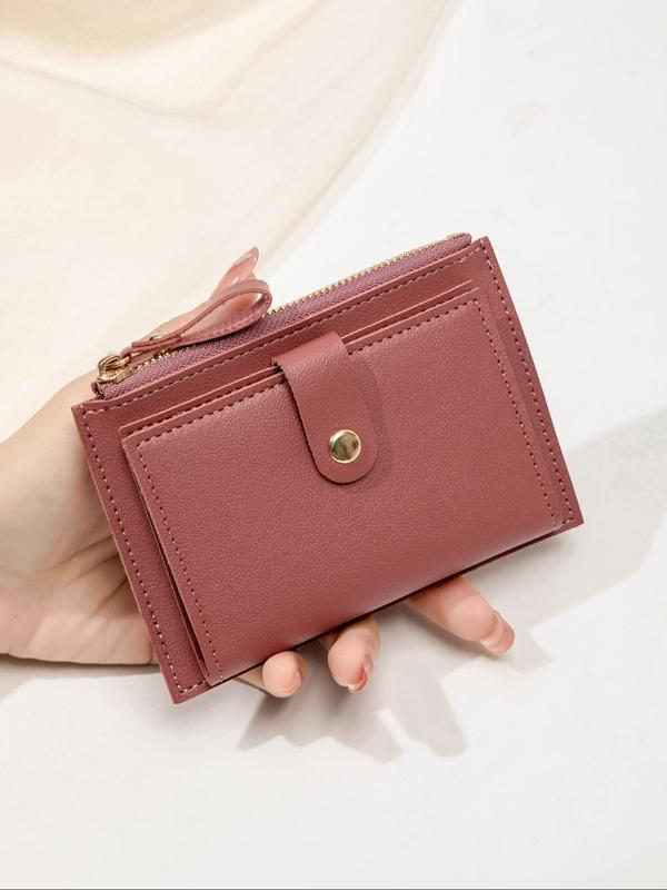 Women's Solid Color Zipper Short Wallet, Fashionable Minimalist Slim Coin Purse, Casual PU Leather Multi-card Card Holder for Daily Use