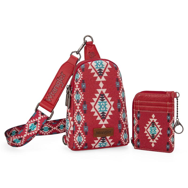 Wrangler Crossbody Bag with Card Wallet Aztec Sling Bag Purse Set WG2205-210WBDY