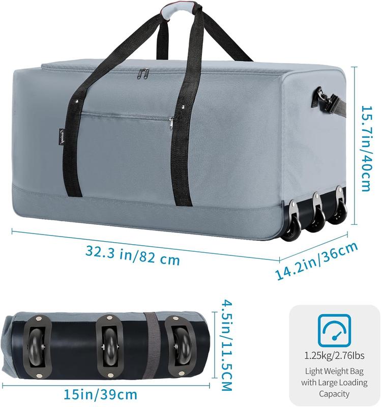 120L Foldable Rolling Duffel Bag with 3 Wheels, Light Weight Travel Duffel bag with Large Loading Capacity, 32 inch Rolling Duffel bag with  Strap for Travel Camping